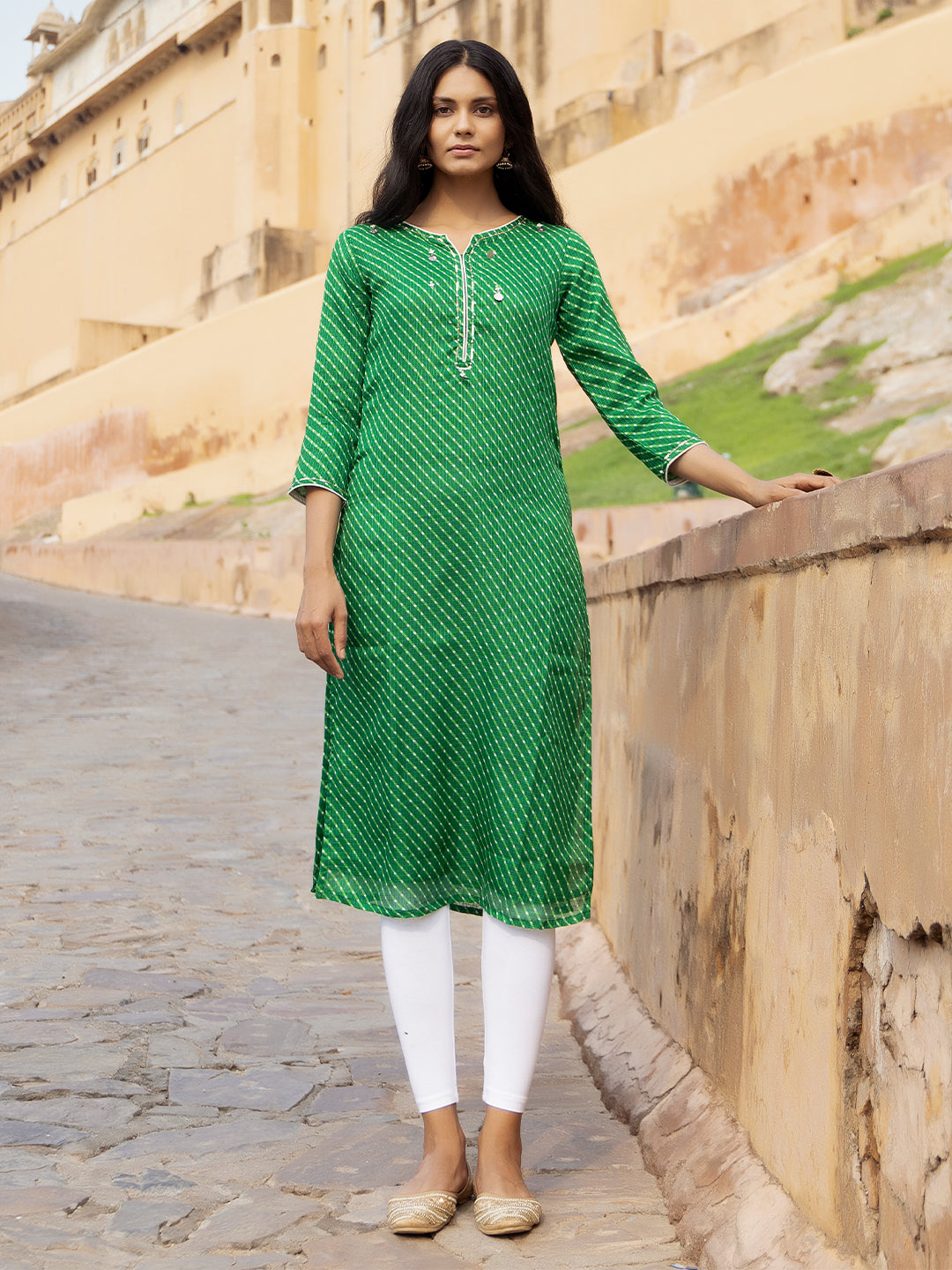 Pri Green Leheriya Kurta
