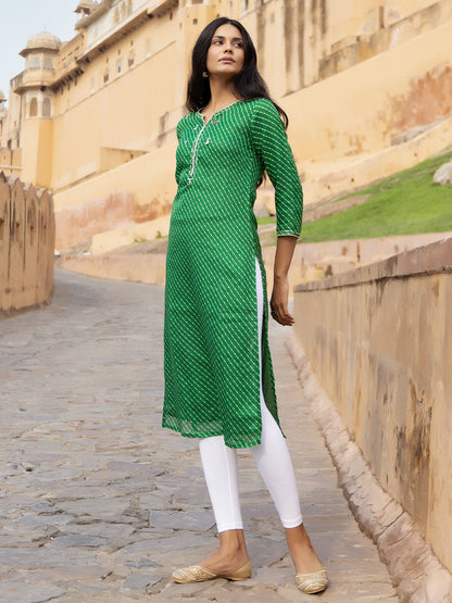 Pri Green Leheriya Kurta