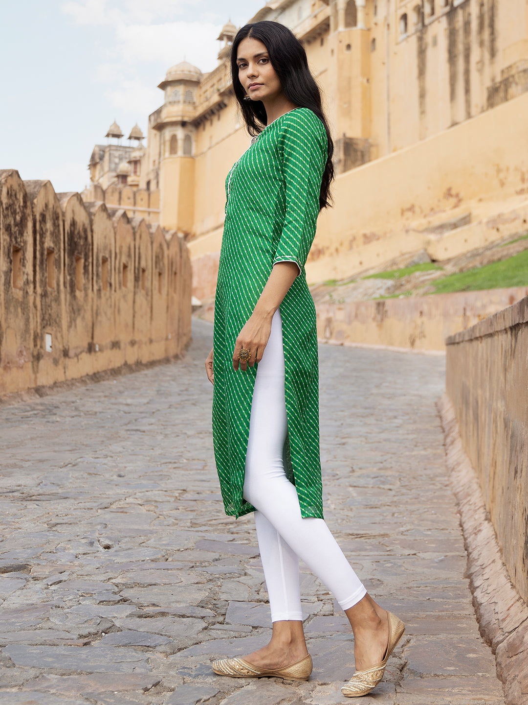 Pri Green Leheriya Kurta