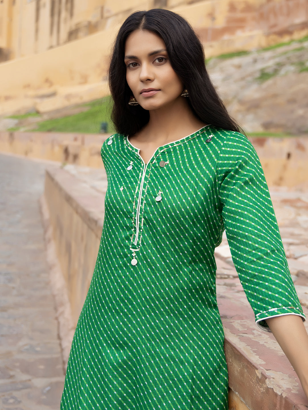 Pri Green Leheriya Kurta