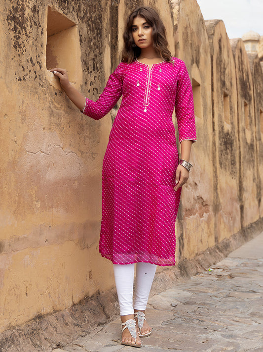 Pri Pink Leheriya Kurta