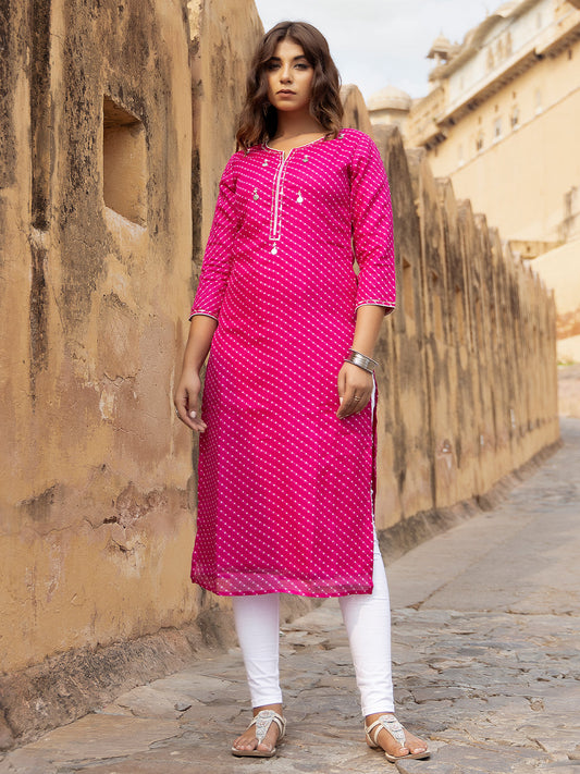 Pri Pink Leheriya Kurta