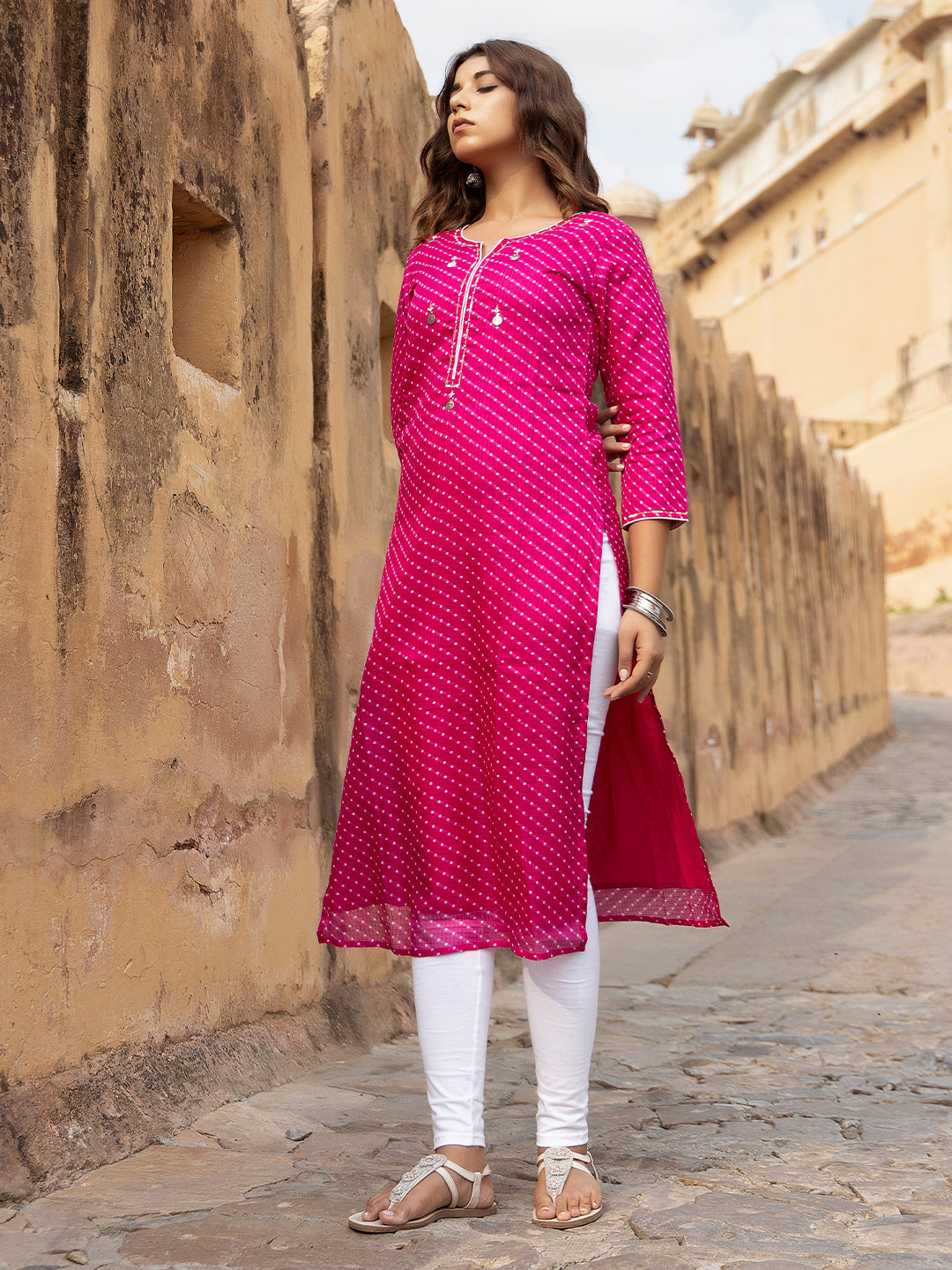 Pri Pink Leheriya Kurta