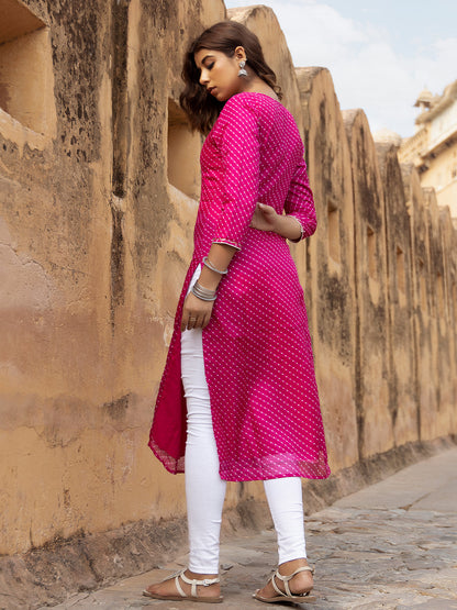 Pri Pink Leheriya Kurta