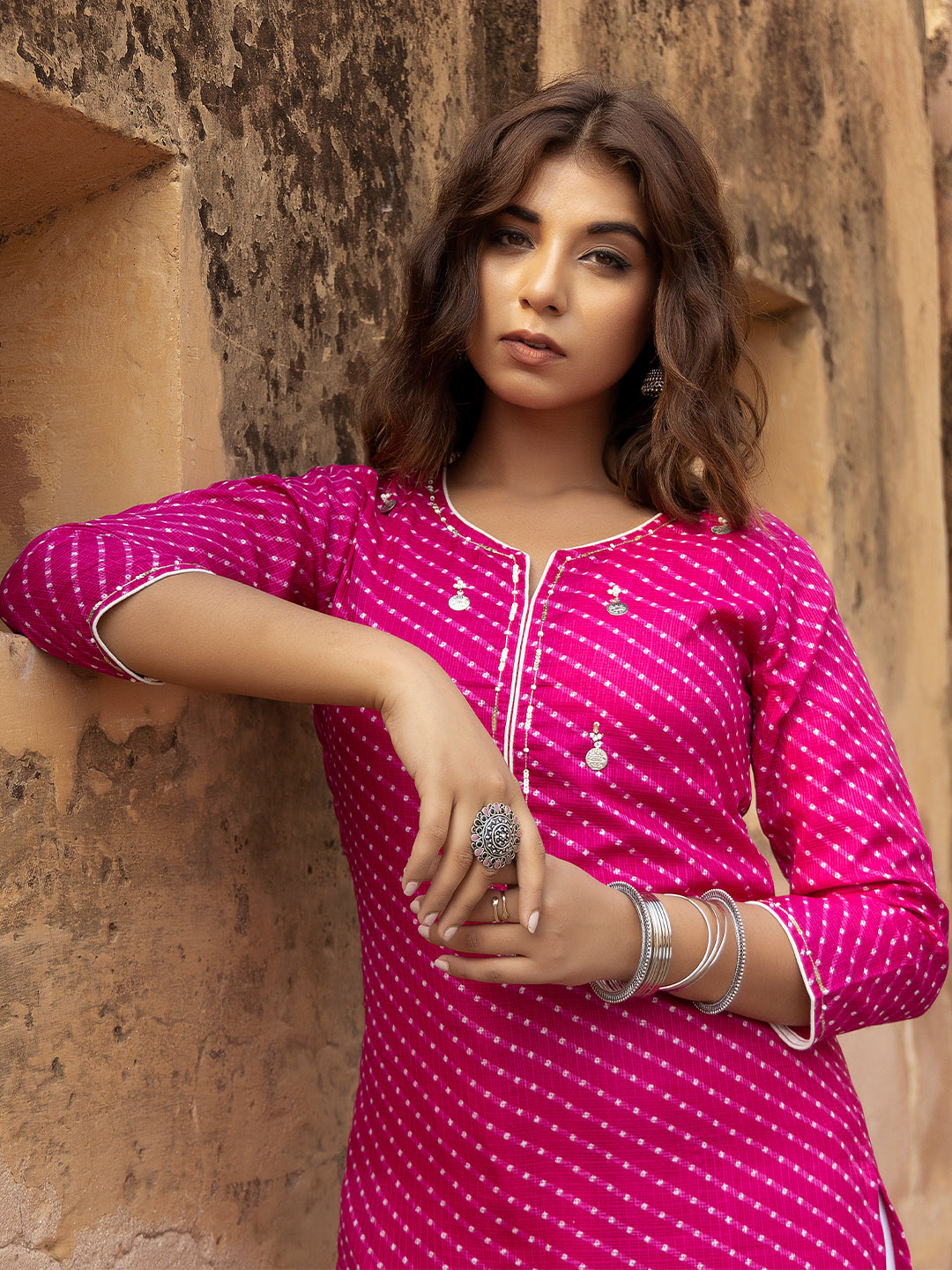 Pri Pink Leheriya Kurta
