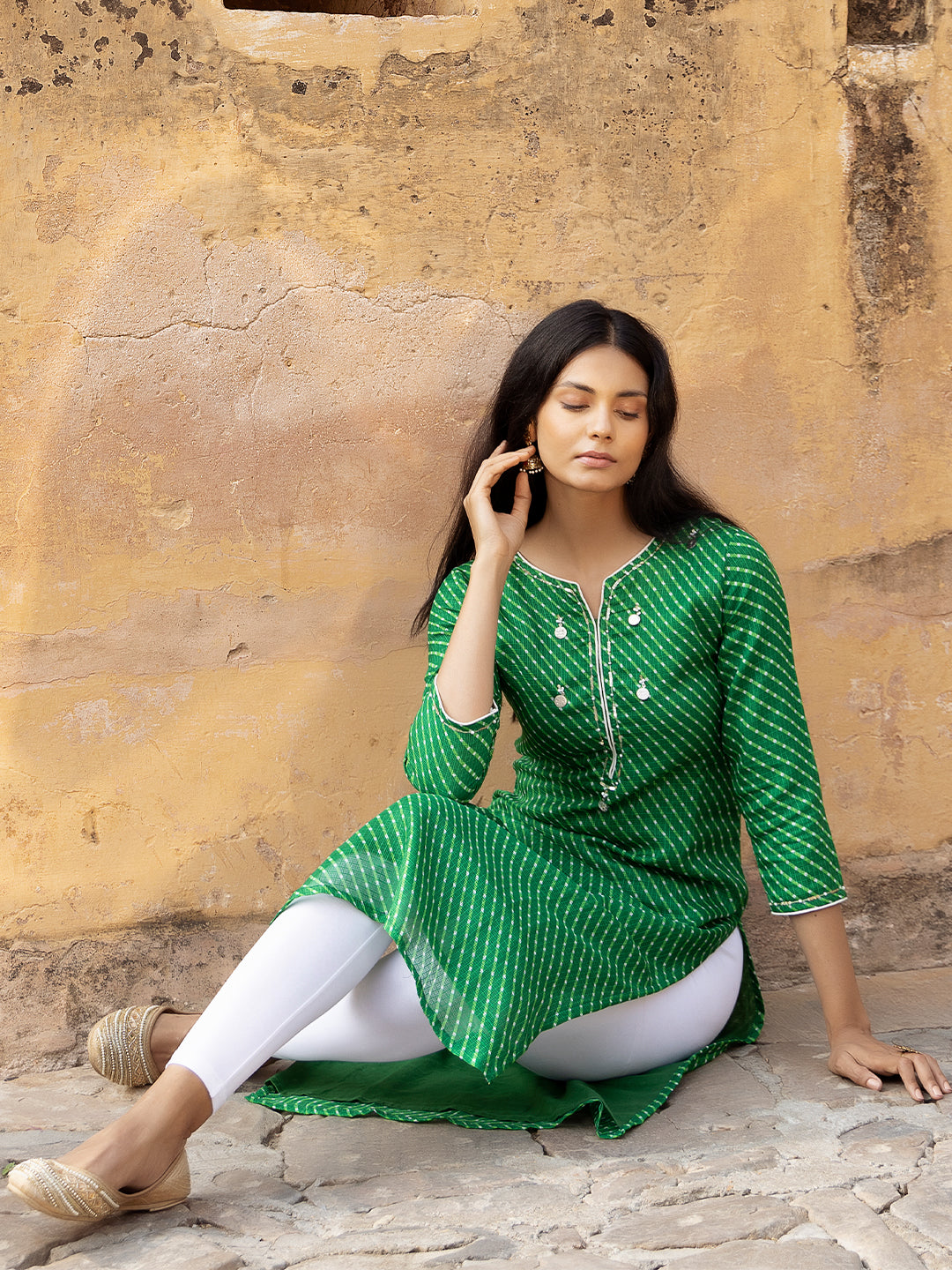 Pri Green Leheriya Kurta