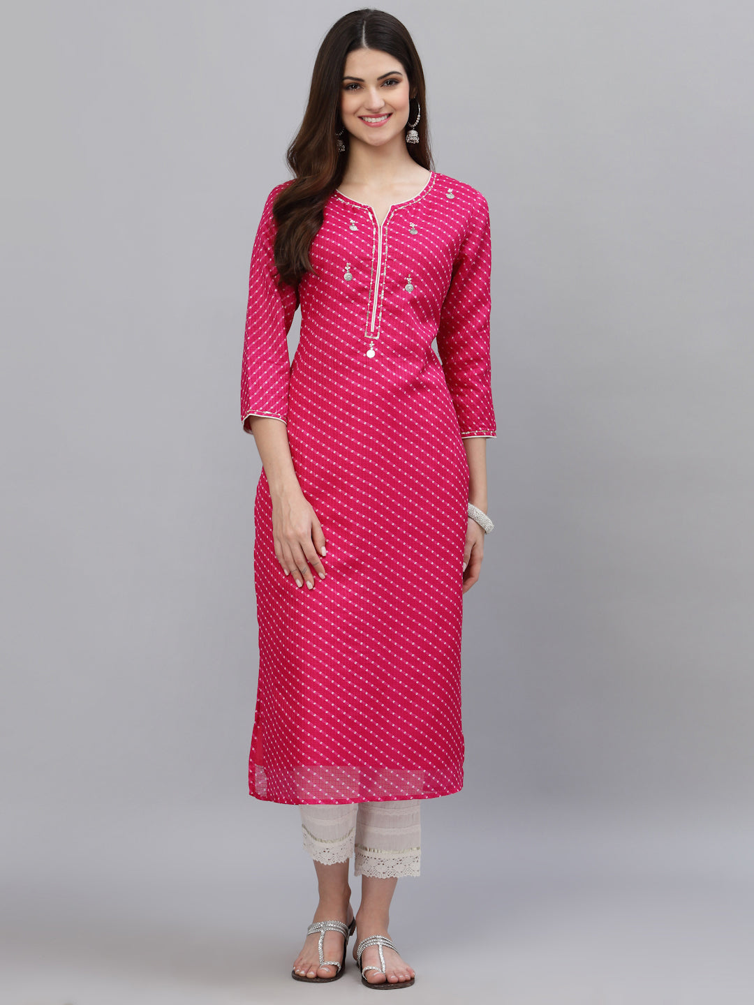 Pri Pink Leheriya Kurta