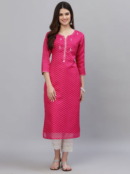Pri Pink Leheriya Kurta