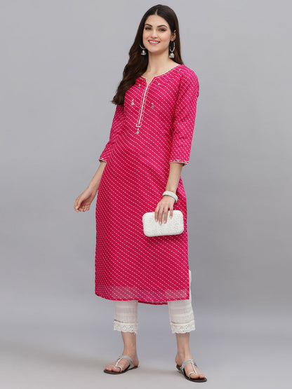 Pri Pink Leheriya Kurta