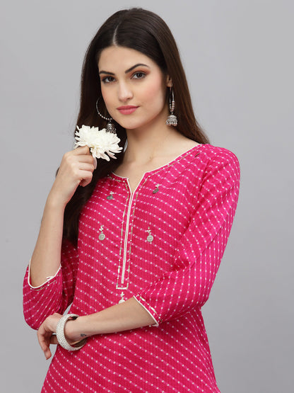 Pri Pink Leheriya Kurta