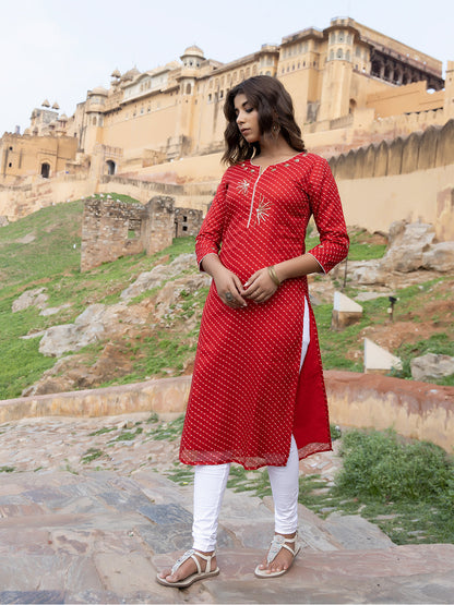 Sunshine Red Leheriya Kurta