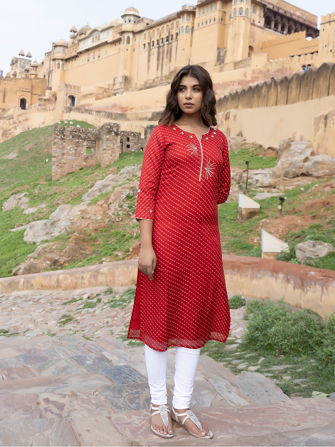 Sunshine Red Leheriya Kurta