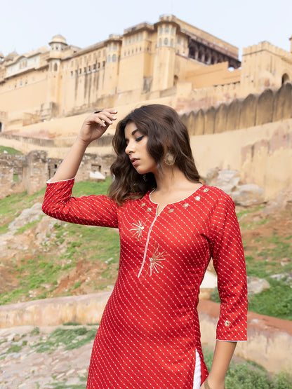 Sunshine Red Leheriya Kurta