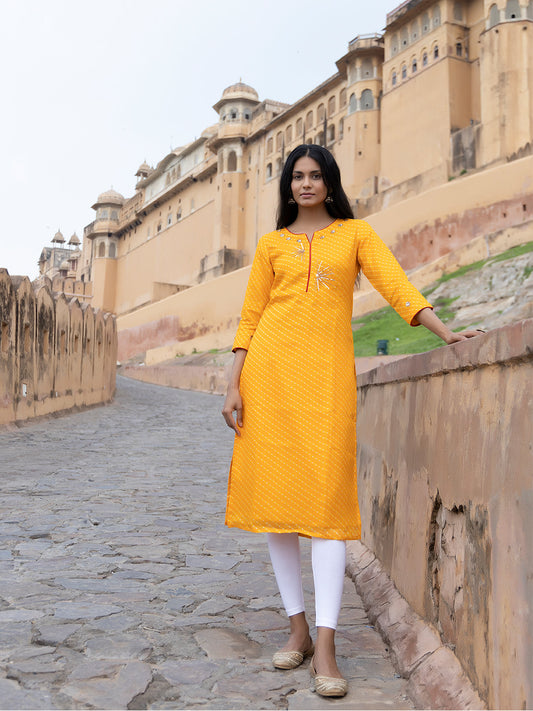 Sunshine Yellow Leheriya Kurta