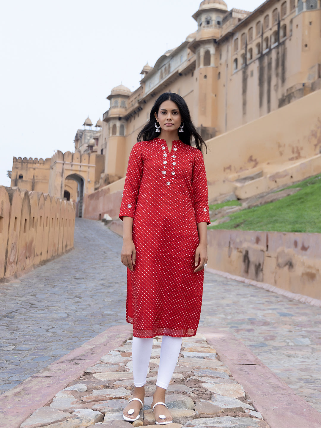 Zoya Red Leheriya Kurta