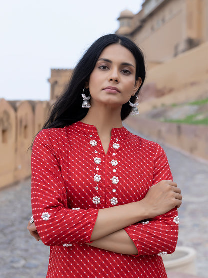 Zoya Red Leheriya Kurta